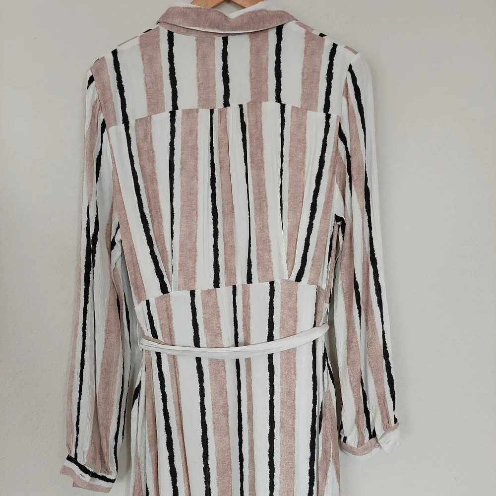 Boheme Stripped Belted Dress Size Large Pockets - Picture 8 of 12